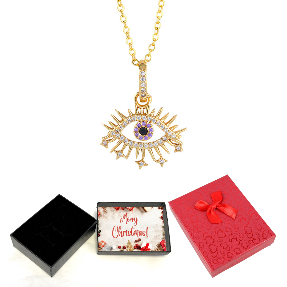 10 pcs - Diamond Eye Zircon Necklace in Gold Tone With Christmas Gift Box|GCC076-Diamond eye-XmasBox|UK SELLER