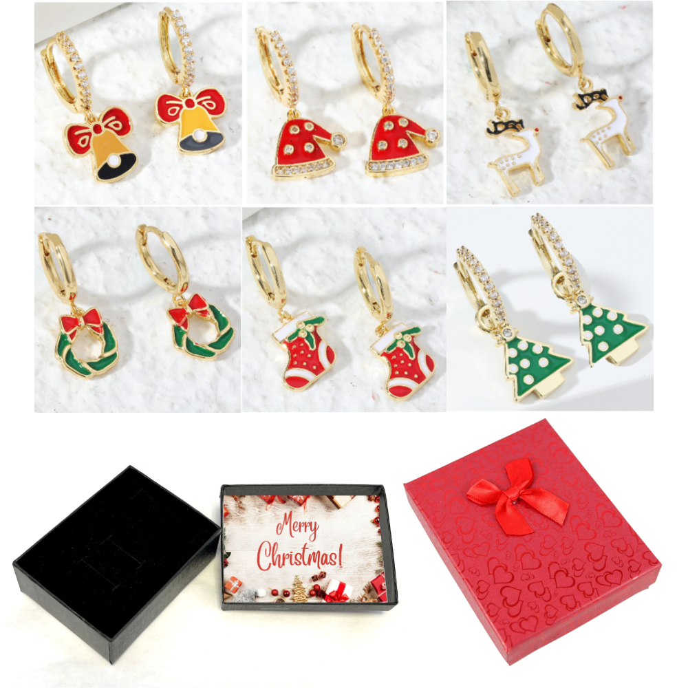 20 pcs - 2 Pairs of Cute Christmas Drop Earrings With Christmas Message Box - Random Colour - 10 Sets|GCJ186-Random Colour-XmasBox|UK SELLER