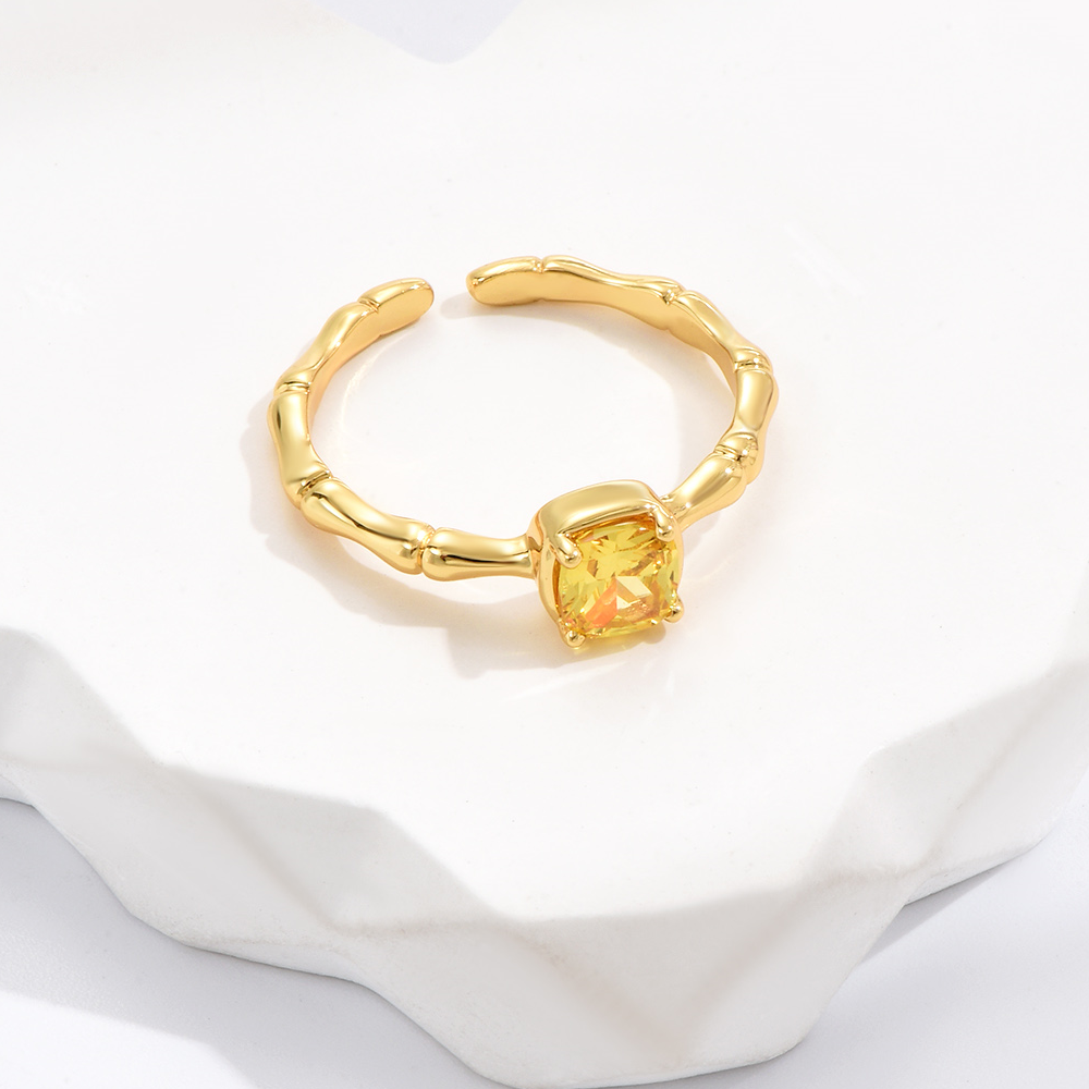 10 pcs - Bamboo Princess Cut Yellow Zirconia Crystal Open Ring Adjustable|GCJ375|UK SELLER