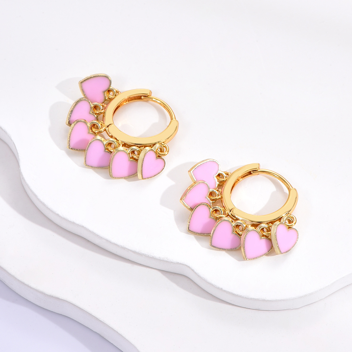 10 pcs - Pink Love Heart Charms Huggie Gold Plated Earrings|GCJ378|UK SELLER