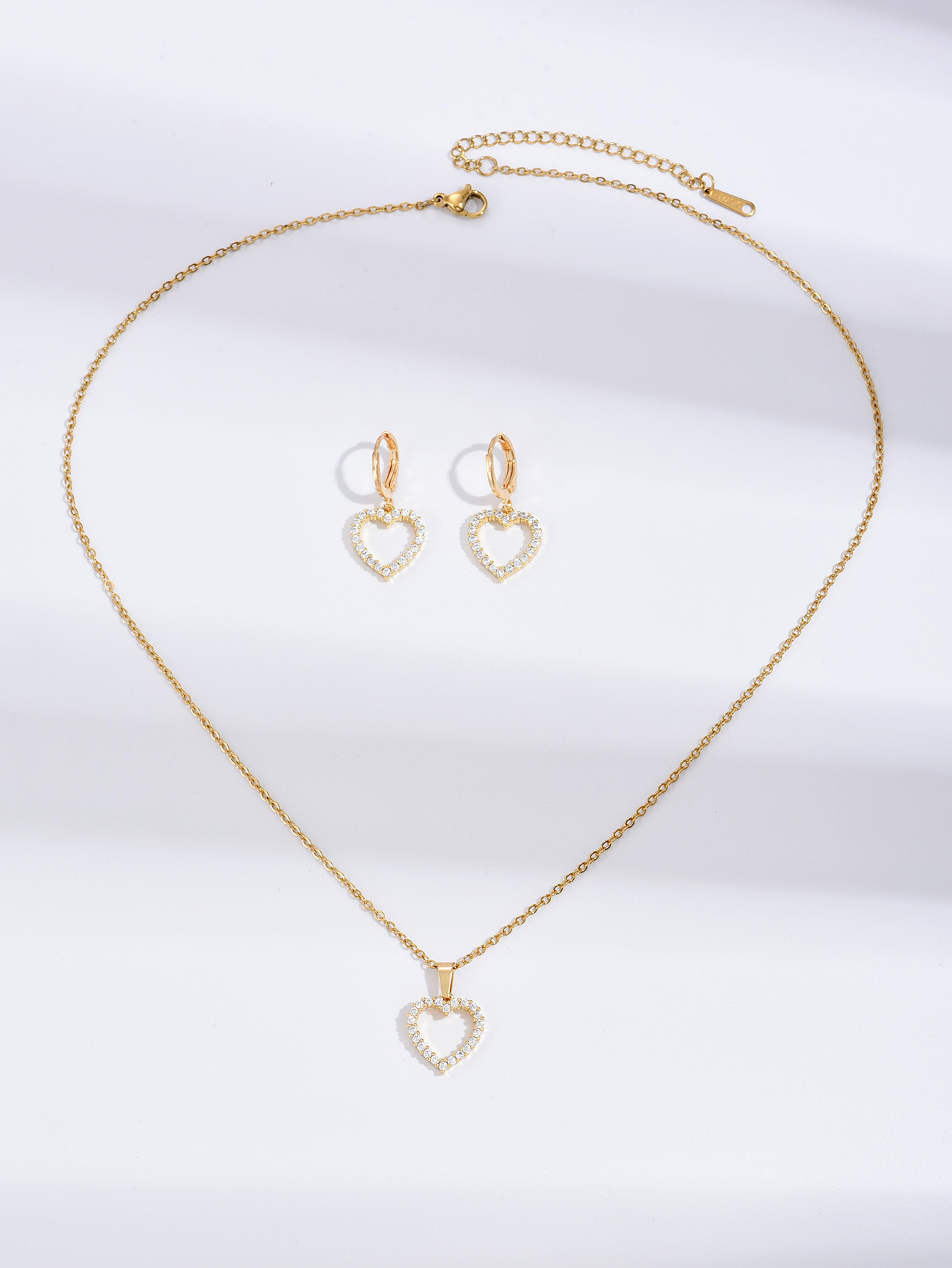 20 pcs - Love Heart Zircon Crystals Necklace and Huggies Earring Gold Tone 2 Pcs Jewellery Set - 10 Sets|GCJ382 |UK SELLER