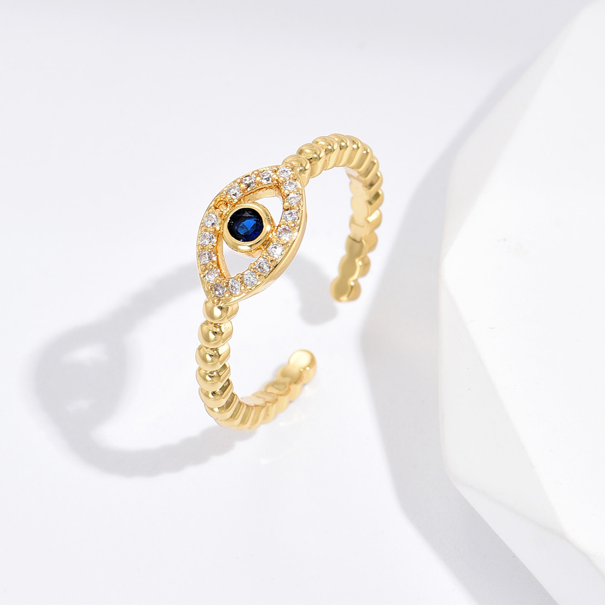 10 pcs - Blue Evil Eye Zircon Crystals Open Ring Adjustable in Gold|GCJ384|UK SELLER