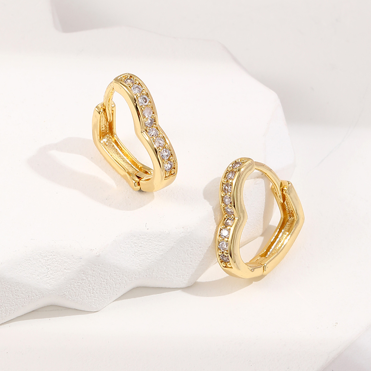 10 Pairs - Love Heart Zircon Crystals Hoop Huggie Gold Plated Earrings|GCJ386|UK SELLER