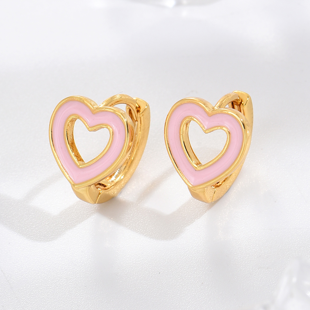 10 pcs - Pink Enamel Love Heart Huggie Hoop Gold Plated Earrings|GCJ388|UK SELLER