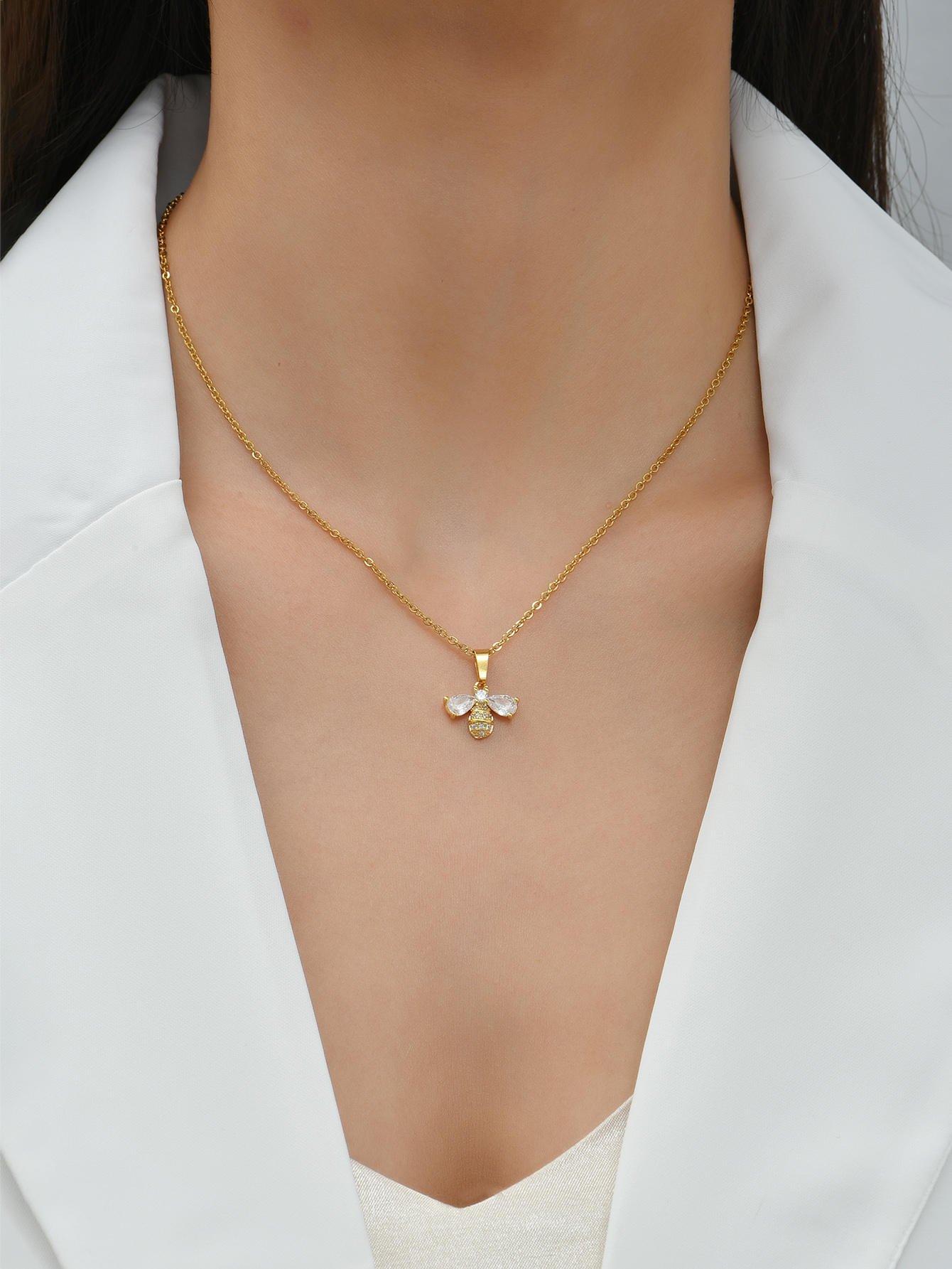 10 pcs - Bee Design Zircon Crystal Gold Plated Pendant Necklace|GCJ392|UK SELLER