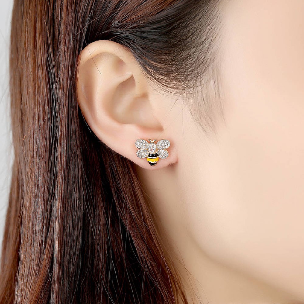 10 Pairs - Bee Design Zircon Crystal Stud Earrings|GCJ398|UK SELLER
