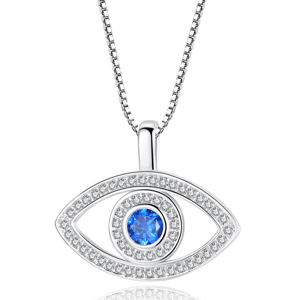 10 pcs - Blue Evil Eye Zircon Crystal Silver Plated Pendant Necklace|GCJ400|UK SELLER