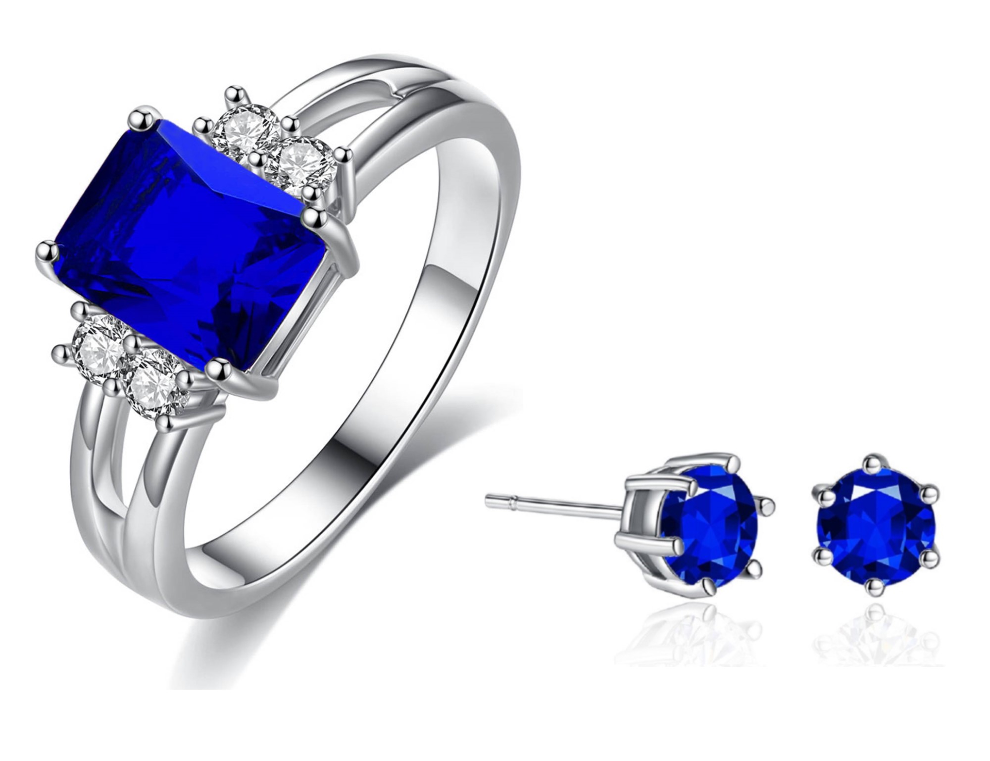 20 pcs - Trilogy Emerald Blue Crystal Ring and Earrings Set - 10 Sets - Random Size|GCJ032+GCJ019|UK SELLER