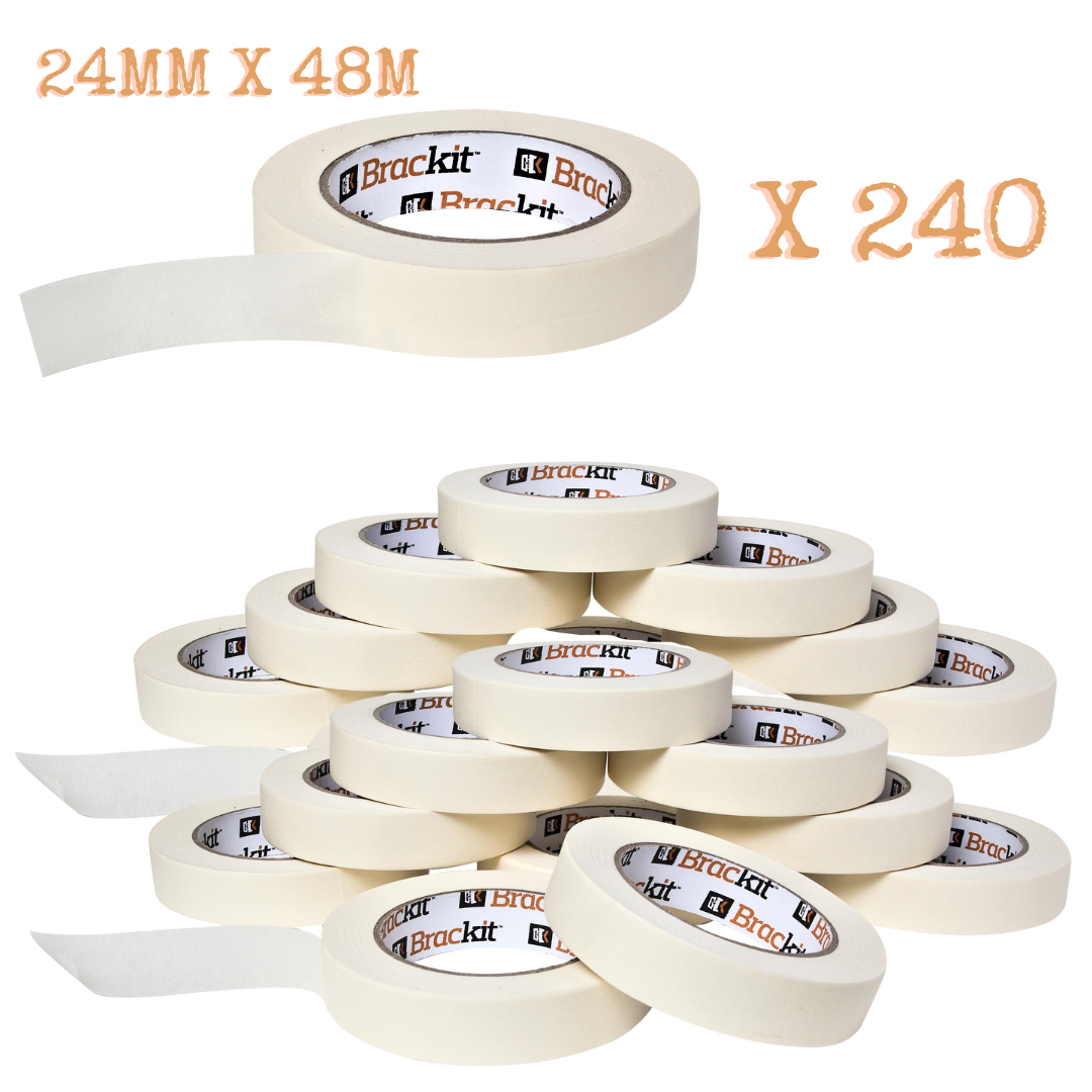 240 Rolls of 24MM X 48M White Adhesive Low Tack Masking Tape Easy Tear For DIY Decorating