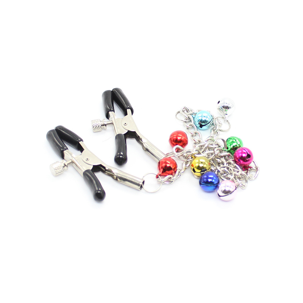 10pcs - Breast Simulation Clothes Pegs with Small Coloured Bells Chain Sequin Bra-Less Nipple Clamp Clips|GCSM025|UK SELLER