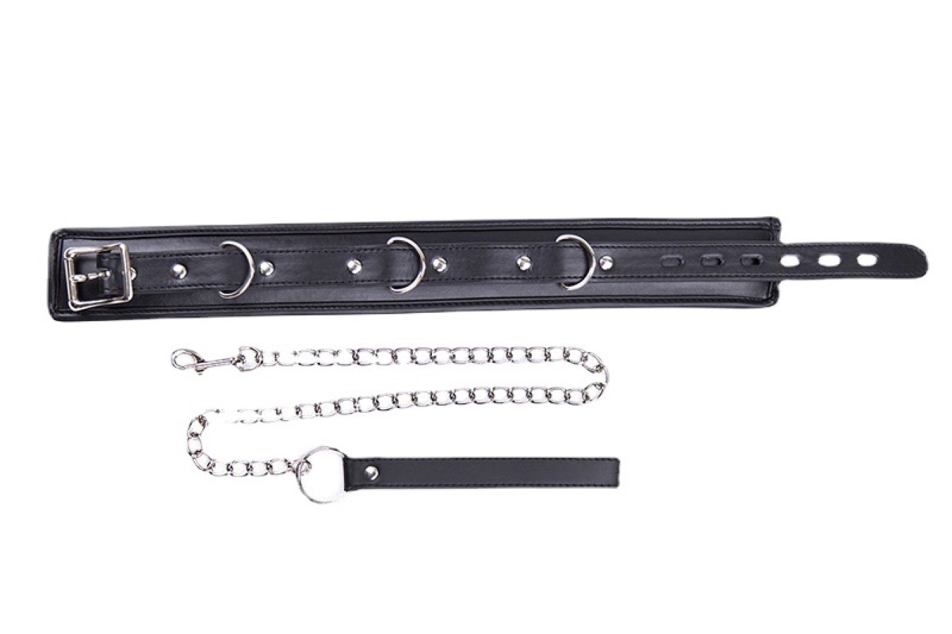 10pcs - Adjustable PU Leather Choker Padded SM Neck Collar With Chain Lead Leash Restraint|GCSM028|UK SELLER