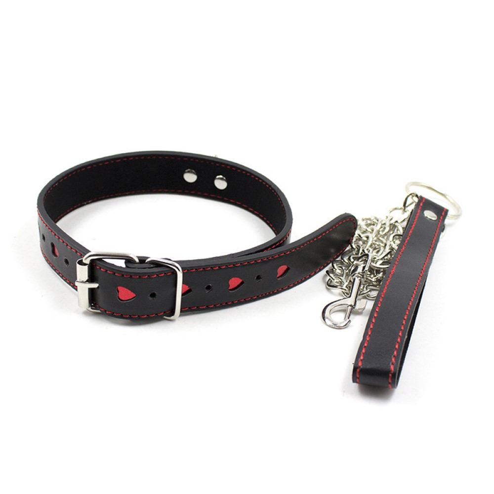 5pcs - PU Leather Erotic Fantasy Heart-shaped Bondage Neck Choker Collar With Chain Lead Leash Restraint|GCSM038|UK SELLER