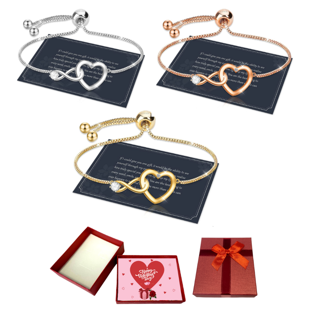 10 pcs - Exquisite Women Adjustable Infinity Heart Bracelet in Silver/Gold/Rosegold Tone with Valentine Gift Box - Mixed Colour|GCJ188-Silver/Gold/Ros