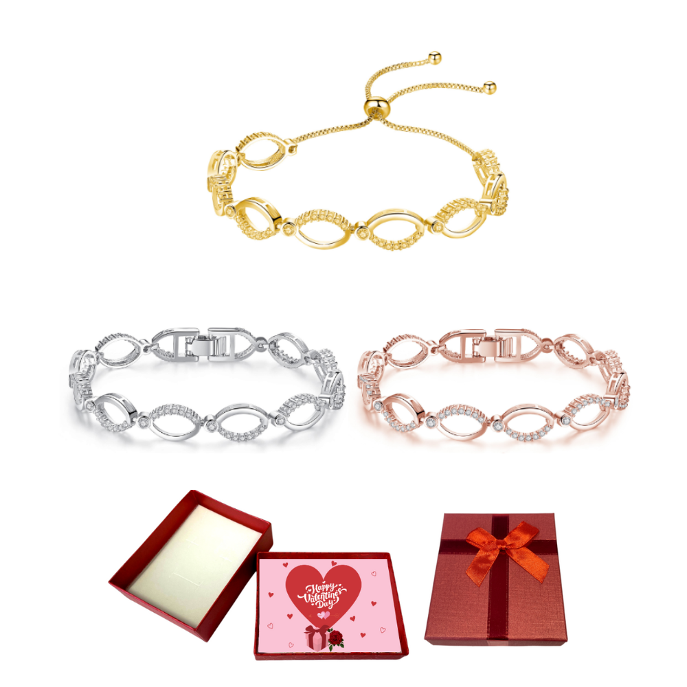 10 pcs - Multi-linked Infinity Bracelet with Premium Crystal With Valentine Gift Box - Mixed Colour|GSVB061-Plain-Silver/Gold/Rosegold-Valentine Box|U