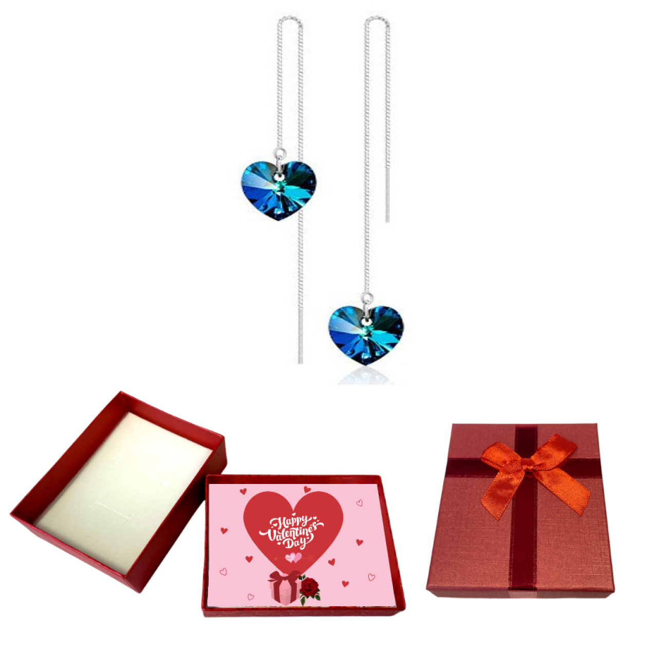 10 pcs - Ocean-Blue Heart-Shaped Premium Crystal Earrings With Valentine Gift Box|GCJ123-Valentine Box|UK SELLER