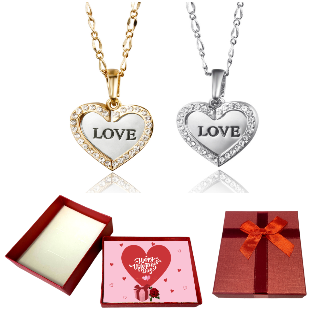 10 pcs - Sparkling Aqua Teardrop Pendant Necklace & Earrings Set With Valentine Gift Box - Mixed Colour|GCJ181-Gold/Silver-Valentine Box|UK SELLER