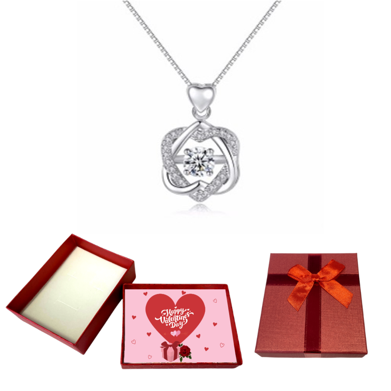 10 pcs - Stunning Silver tone Two loves in one Crystal Pendant Necklace With Valentine Gift Box|GCJ220-Valentine Box|UK SELLER