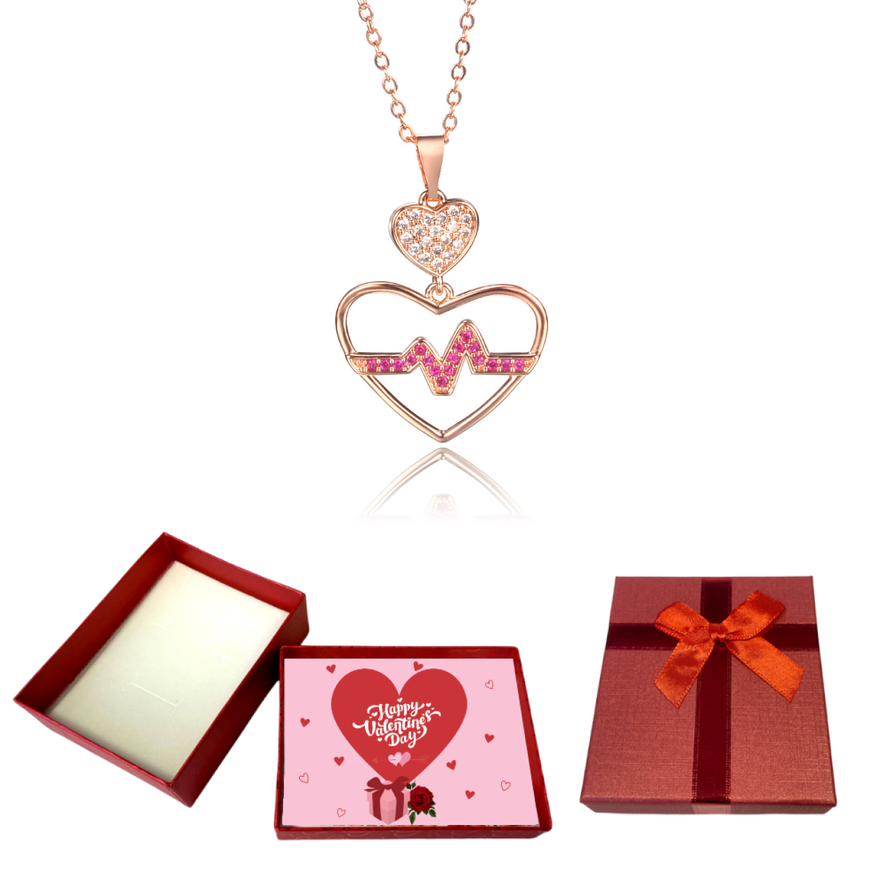 10 pcs - Crystal Filled Heartbeat Pendant Crystal Necklace with Valentines Gift Box|GCC092-Random-Valentine Box|UK SELLER