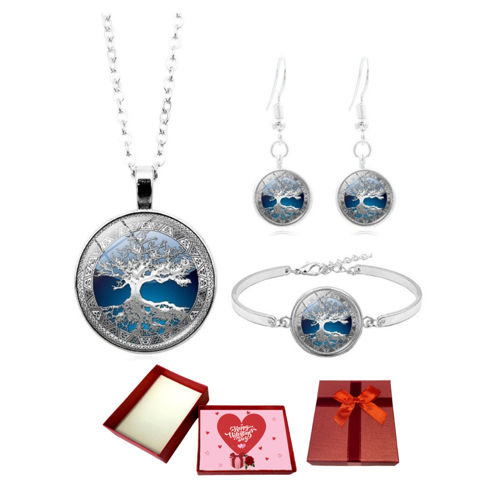 30 pcs - Family Tree Necklaca Earrings Bracelet Jewellery Tri Set With Valentine Gift Box - 10 Sets|GCJ162-Tri set-Valentine Box|UK SELLER