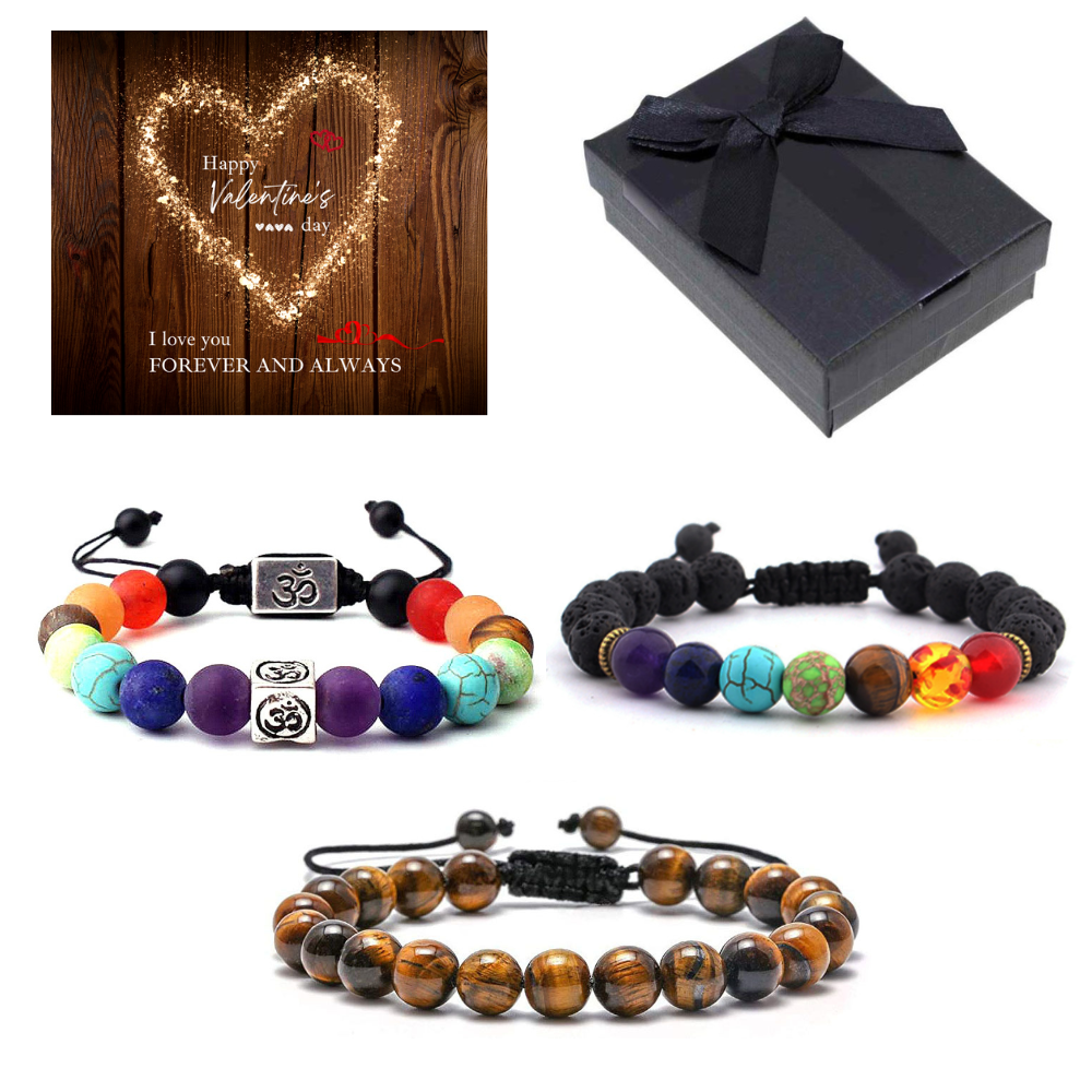 10 pcs - Unisex Seven Chakra Energy Stone Bracelet Pull Cord Adjustable with Valentine’s Message Gift Box - Random Style|GCJ212-1/2/3 +ValentinesBox