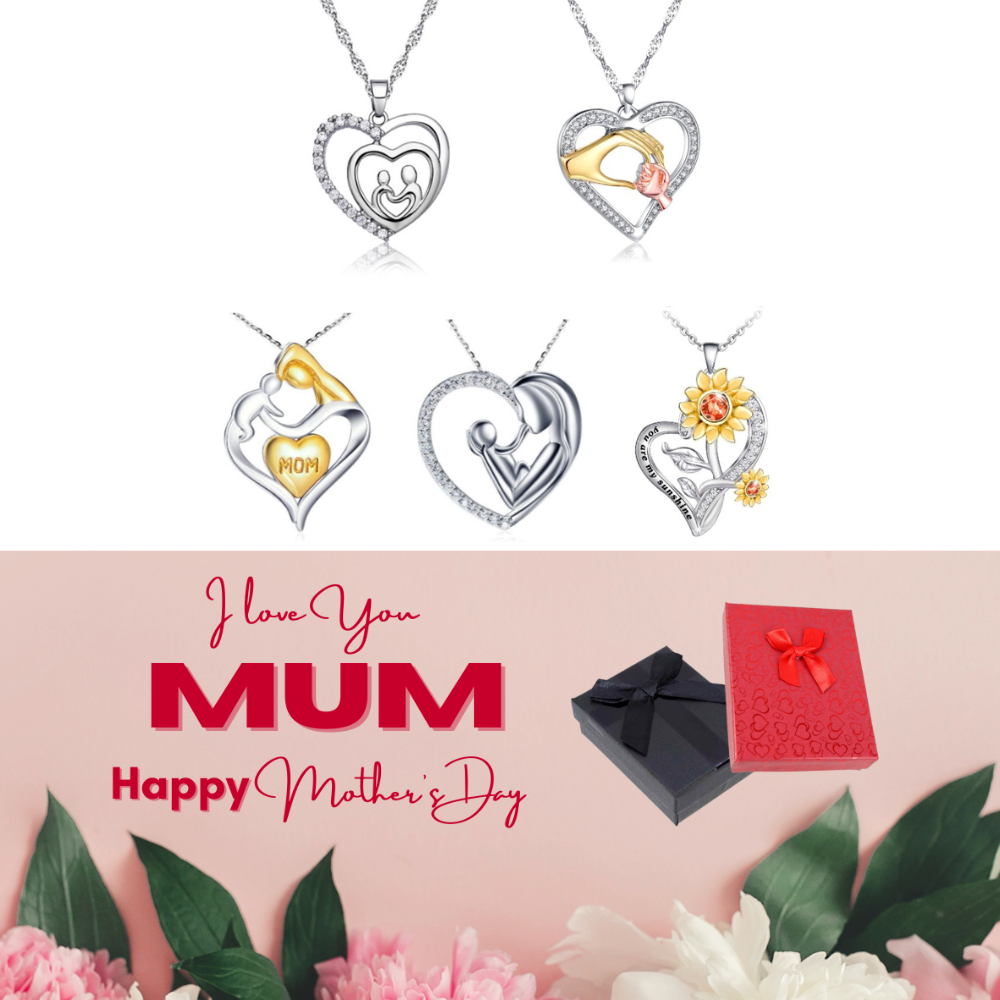 10 pcs - Heart-shaped Necklace with Clear Crystals + Mother’s Day Message Gift Box - Random|GCC063GCC064GCC072GCC074GCC088-MD|UK SELLER