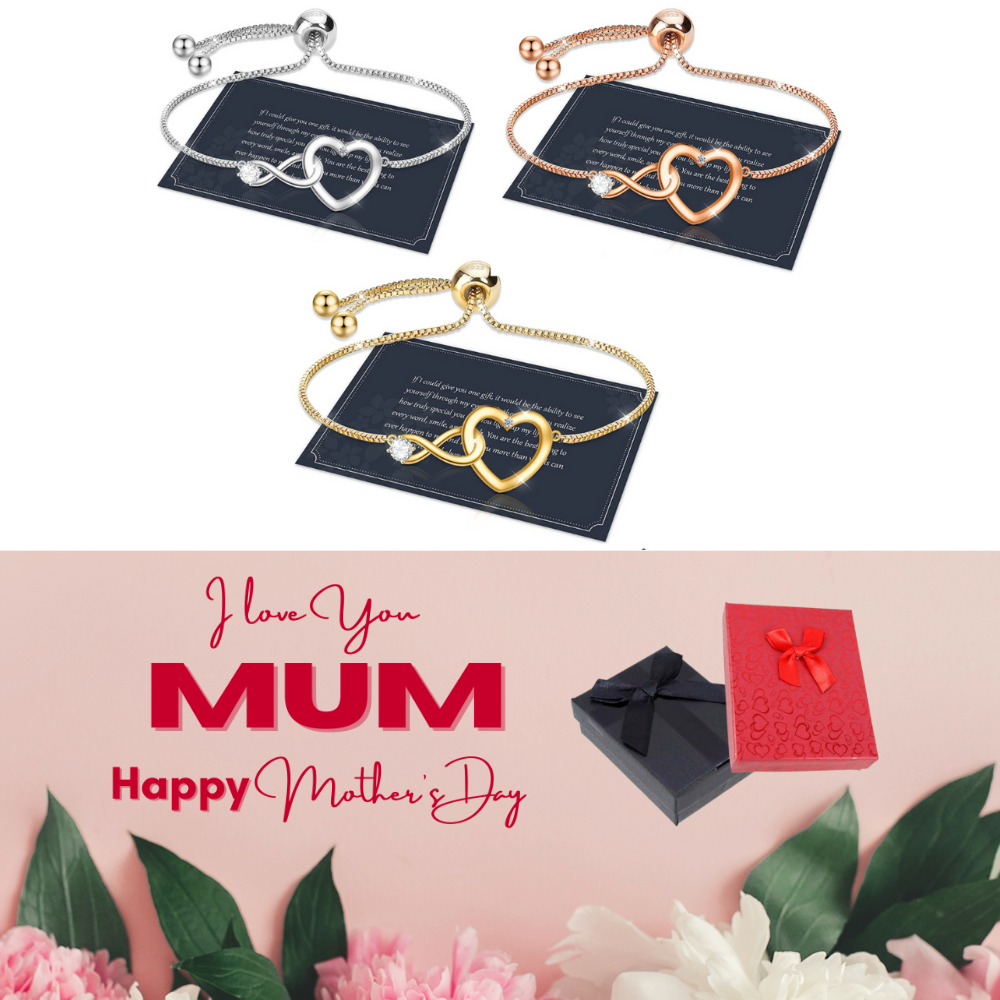 10 pcs - Exquisite Women Adjustable Infinity Heart Bracelet + Mother’s Day Message Gift Box - Random Colour|GCJ188-Silver/Gold/Rosegold-MD|UK SELLER