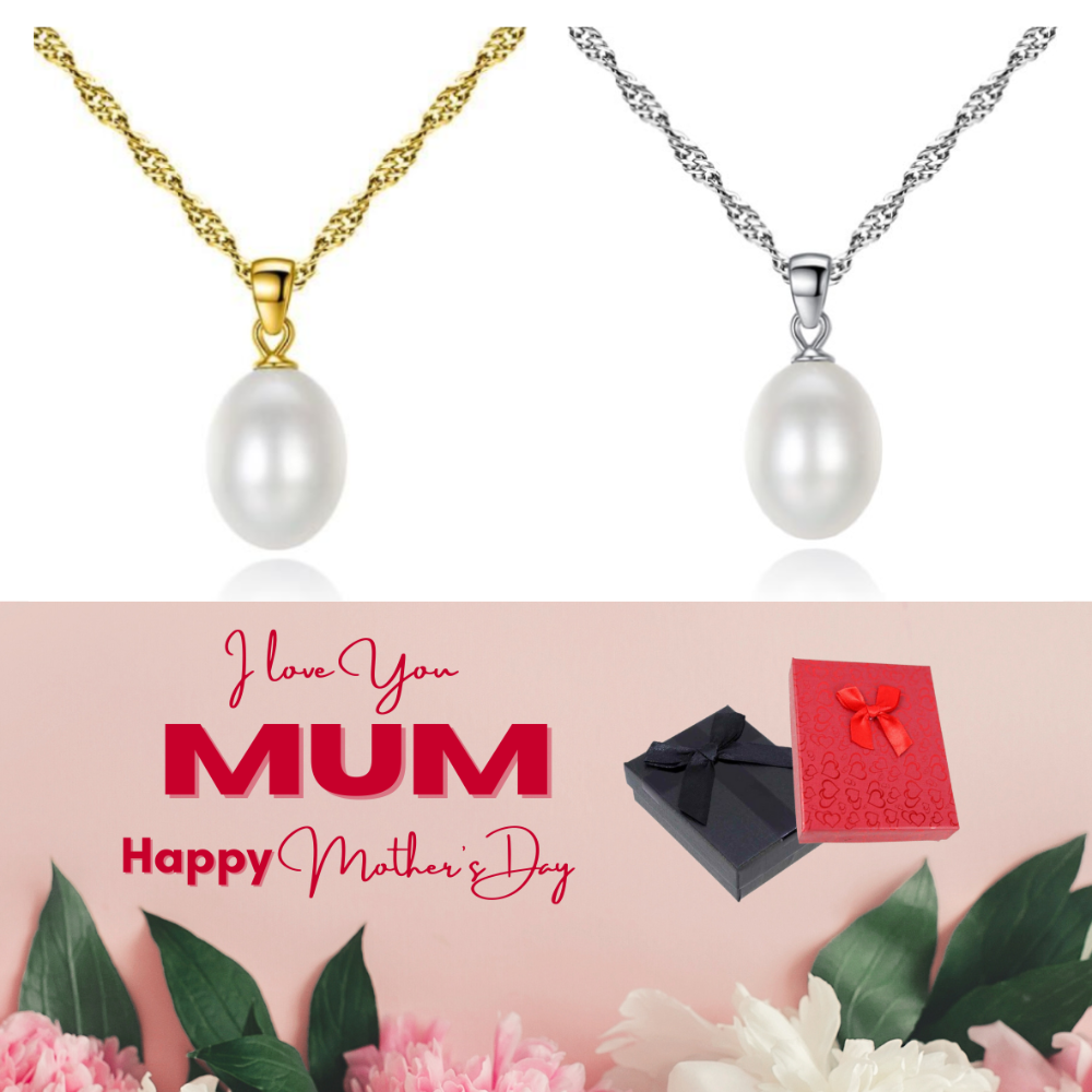 10 pcs - Stunning White Freshwater Pearl Pendant Necklace + Mother’s Day Message Gift Box - Random Colour|GCJ222-Gold/Silver-MD|UK SELLER