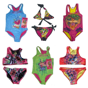 One Off Joblot of 52 Ed Hardy Mixed Girls Swimming Costumes - Mixed Sizes