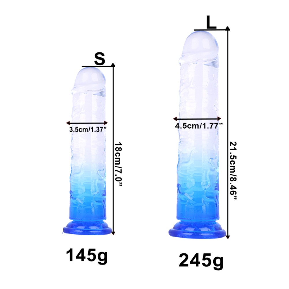 5pc Magicnitz Realistic Suction Base Penis Dildo, Strap-On Harness Compatible Transparent Gradient 7inch/8.46inch -Random Size|GCAP147S/L|UK Seller