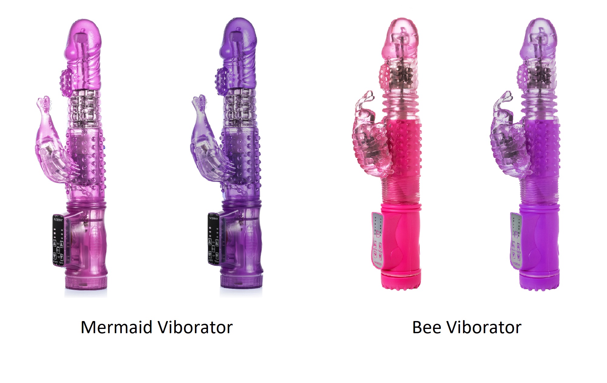 5pcs - Clitoral and Vaginal Mermaid And Bee Dildo Vibrator with Rotating Beads - Random Colour|GCAP007/008-Pink/Purple|UK seller