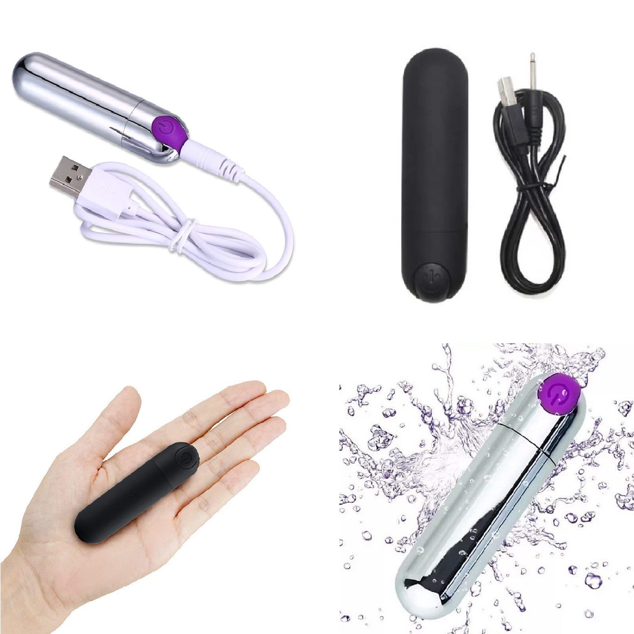 5 pcs - USB Rechargeable 10 Modes Bullet Vibrator - Random Colour|GCAP038-Black/Silver|UK seller