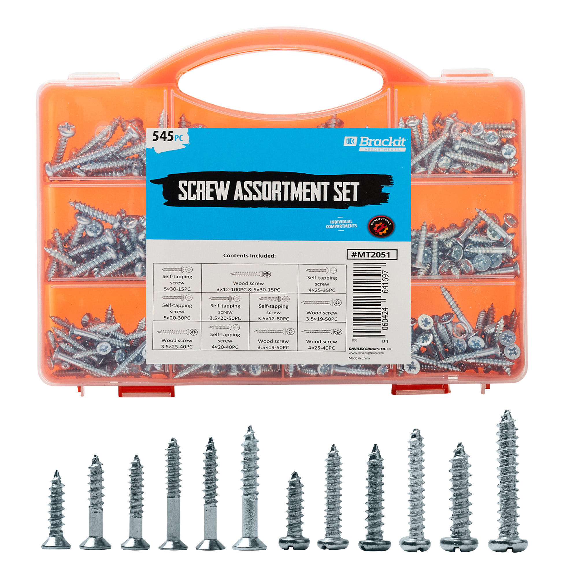 JOBLOT OF 10 SETS OF Brackit 545 Piece Self Tapping Screws Assortment Set – Secure Wood Screw Fastenings Kit – Assorted Sizes – For Repair, Main