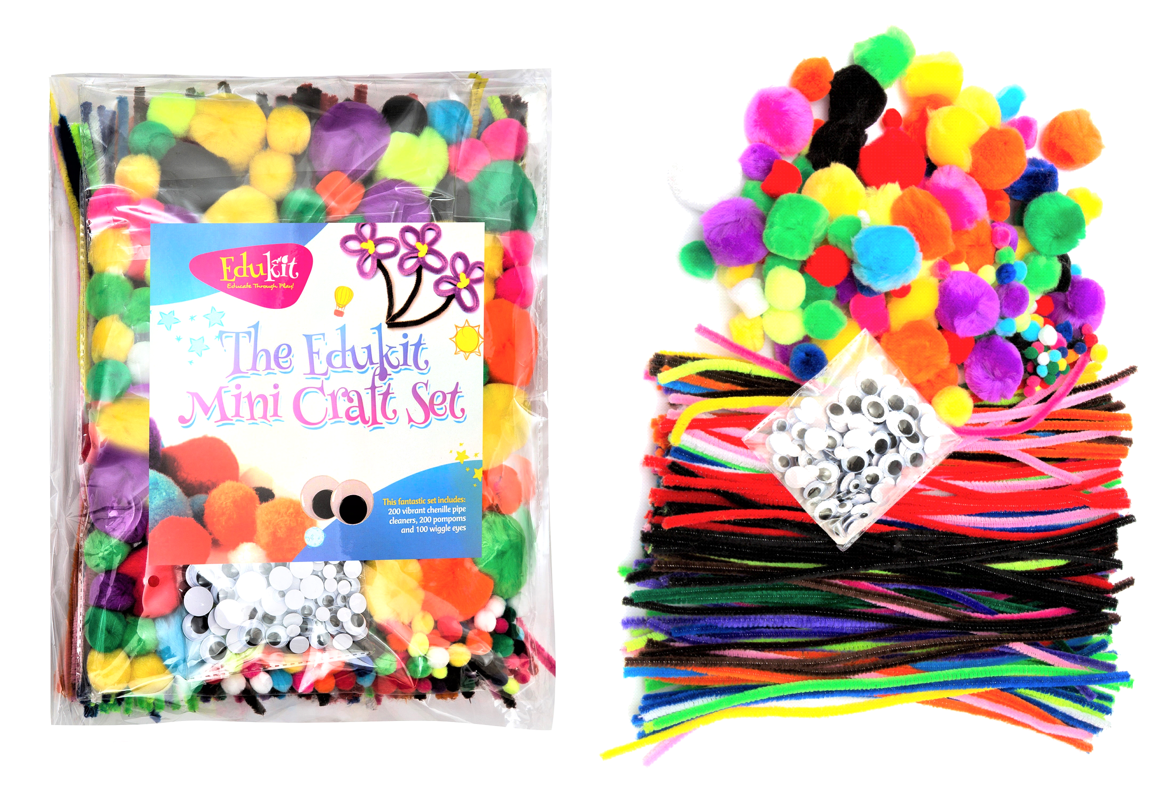 20 Packs of 500 x Arts and Crafts Kit | Including Pipe Cleaners, Pompoms and Googly Eyes | Various Sizes and Colours | Arts and Crafts for Kids | Arts