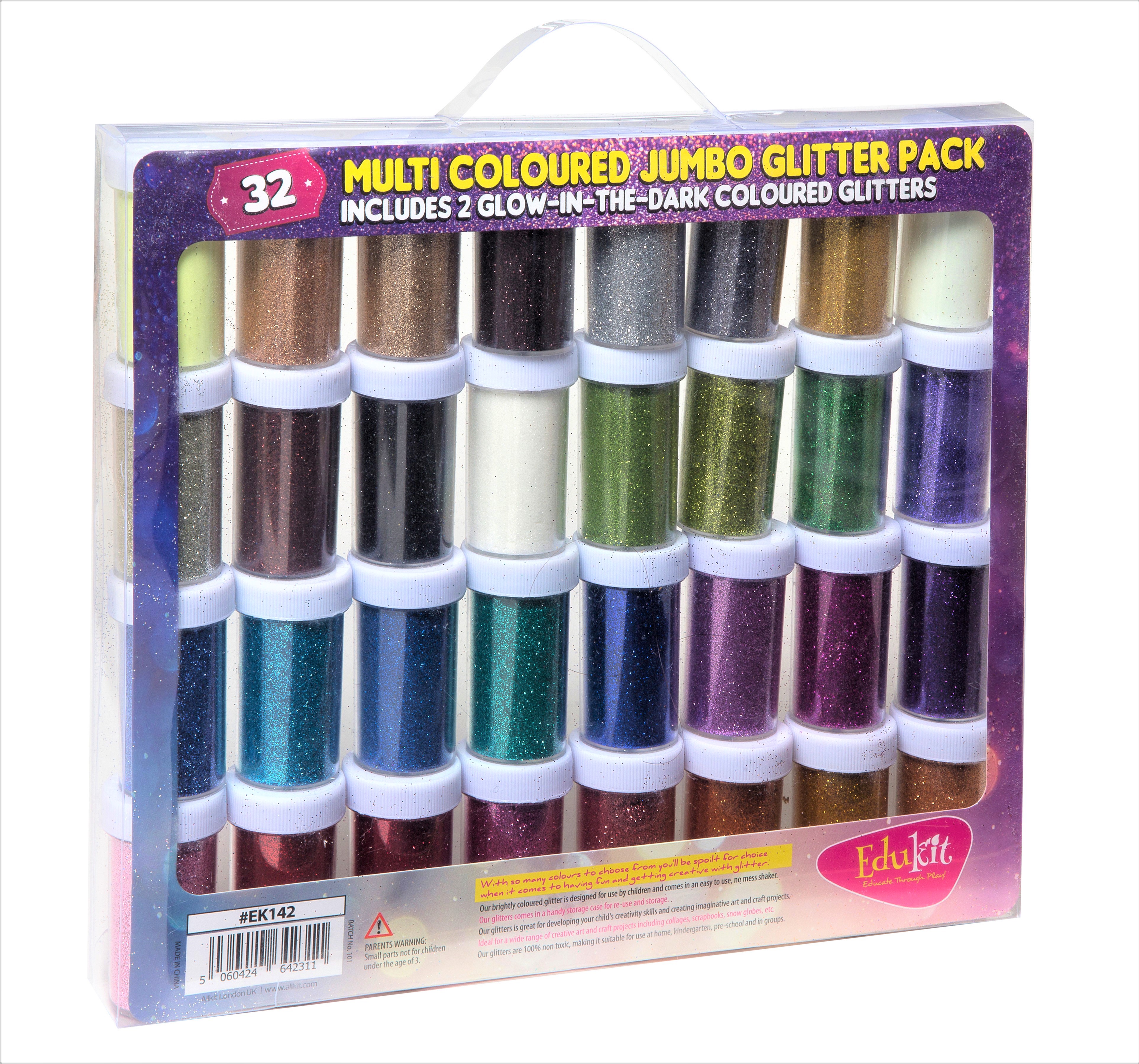 16 Packs of Fine Glitter for Art & Crafts, Nail Art, Face Art & Slime 32 Pack Multi-Coloured Sparkling Glitter Shakers, Included 2 Glow-in-the-Dark Gl