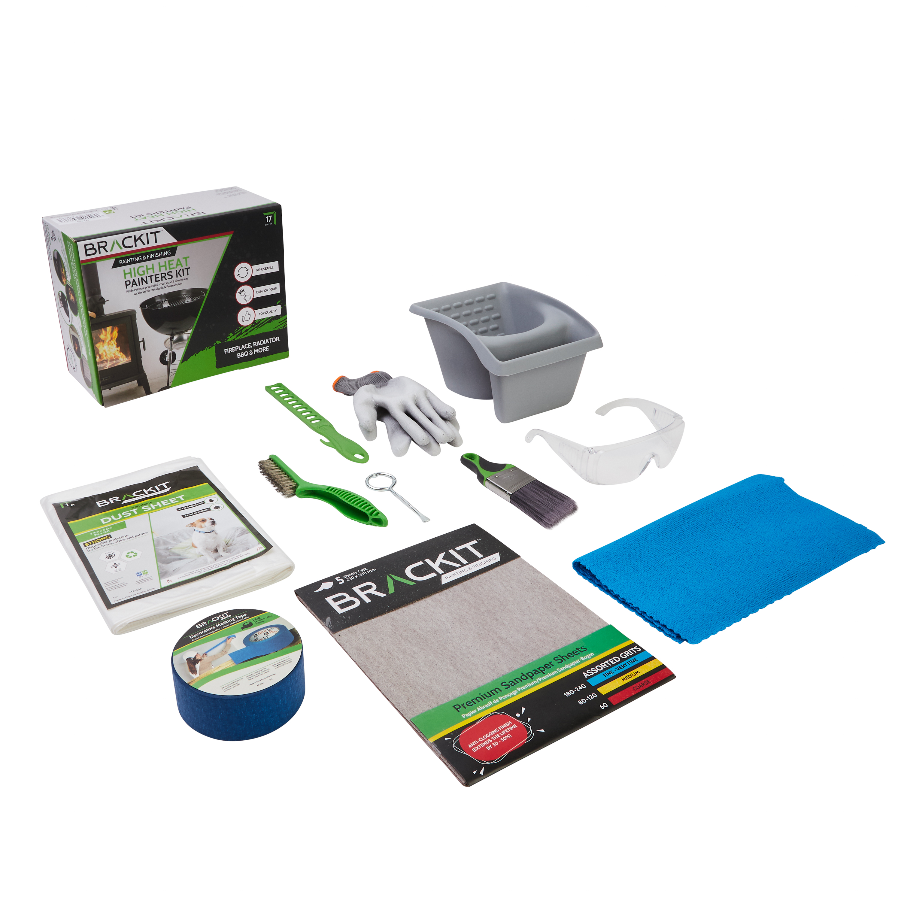 Pallet of Brackit High Heat Painter’s Kit - 17 Piece - for Cleaning, Painting and Finish on High Heated Surfaces – Suitable for Fireplace, Radiato
