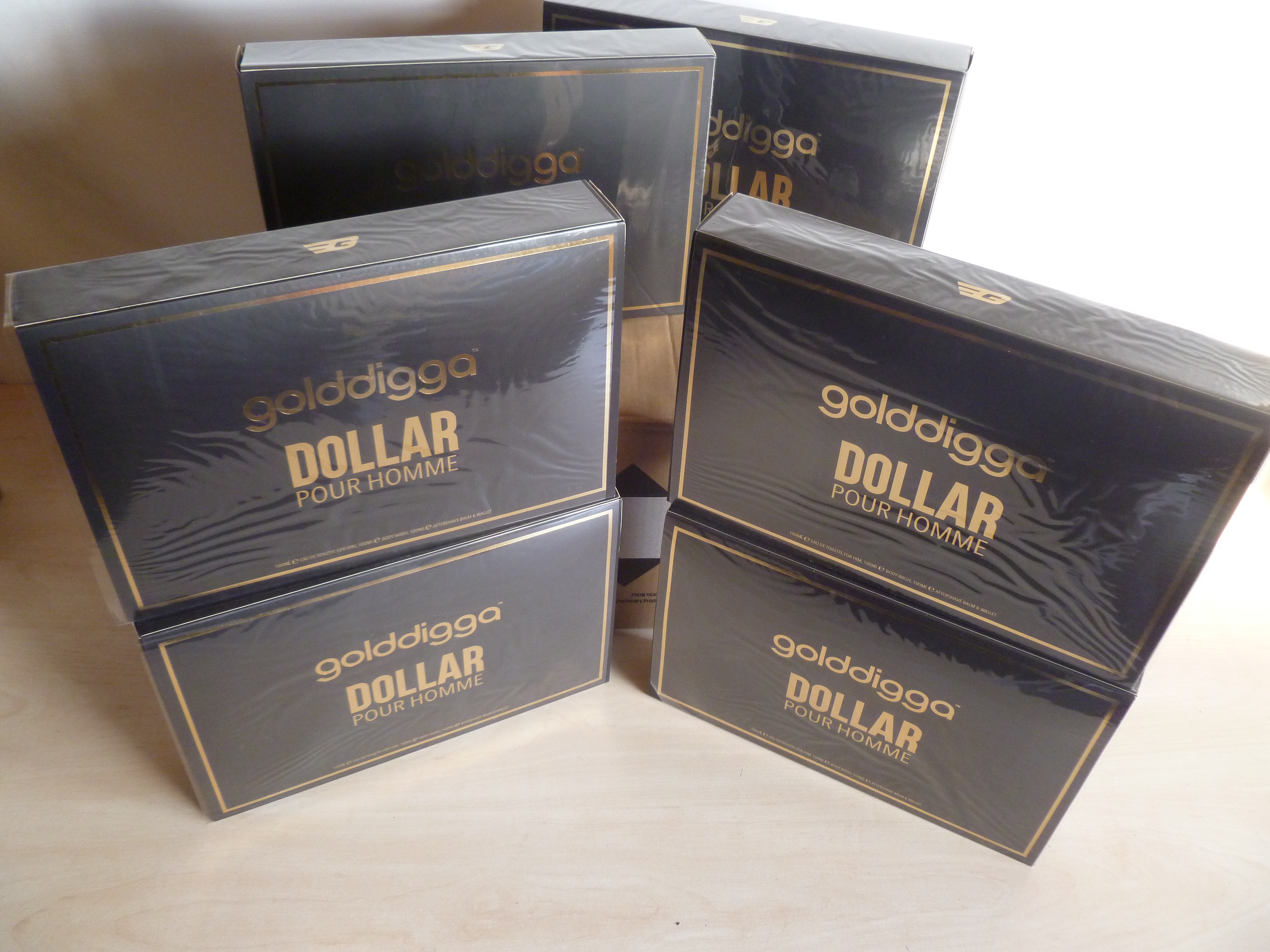 6 x Golddigga Dollar Pour Homme Four Piece Gift Set 100ml EDT, 100ml Body Wash, 100ml Aftershave Balm And a Wallet