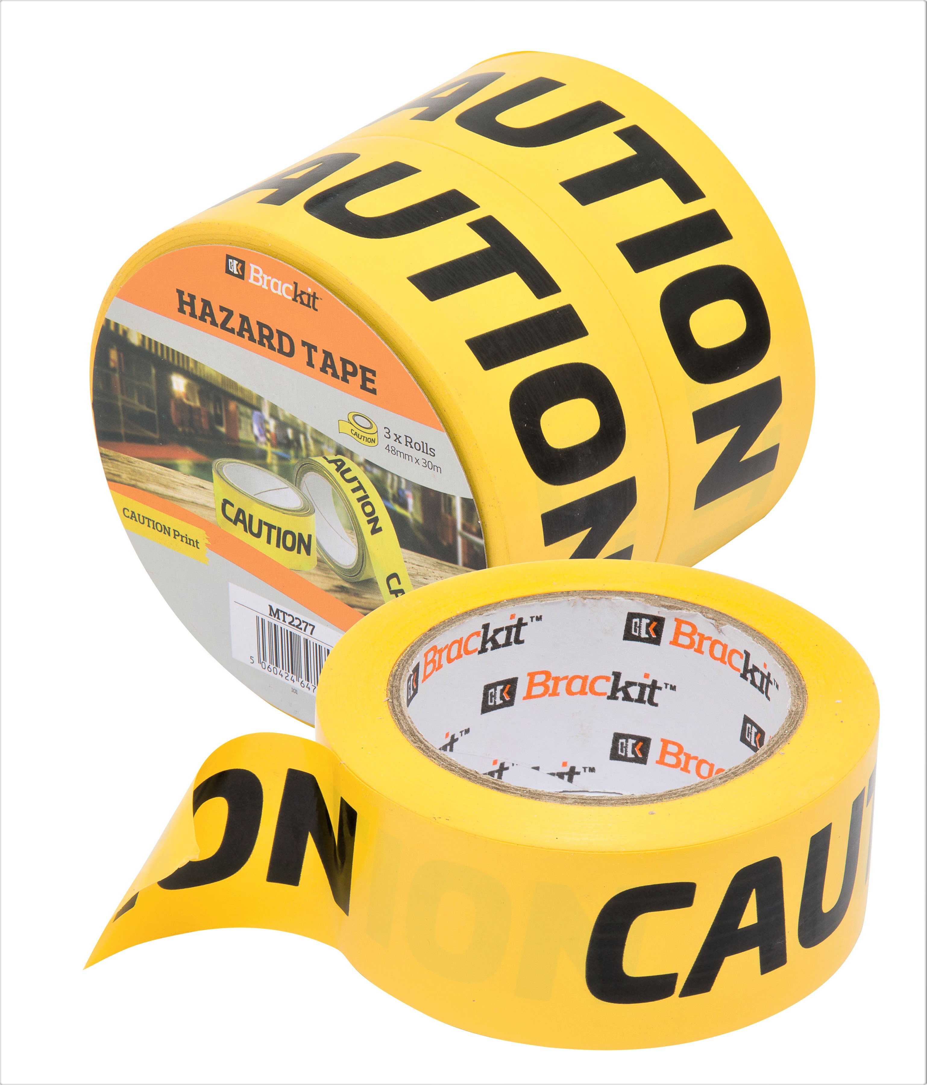 24 Rolls (8 3 packs) of Brackit Caution Adhesive Tape 48mm x 30m - Yellow and Black Hazard Warning and Safety Marking