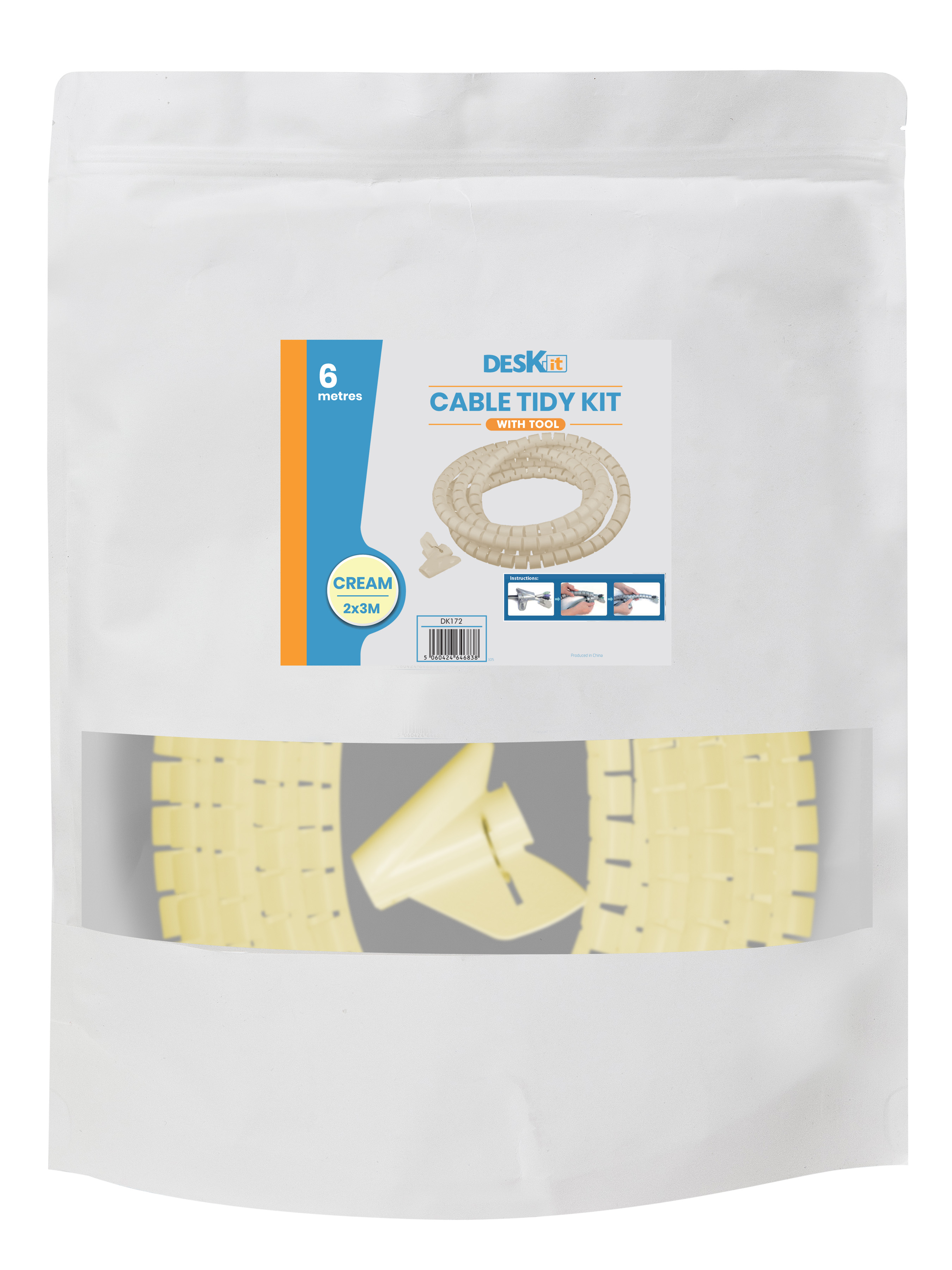 30 x Cream - 6m - Cable Tidy - Spiral Cable Wrap - Pack of 2 x 3m + Fitting Tool - Larger Capacity 20mm Diameter - Cable Management for PC, TV Wires a