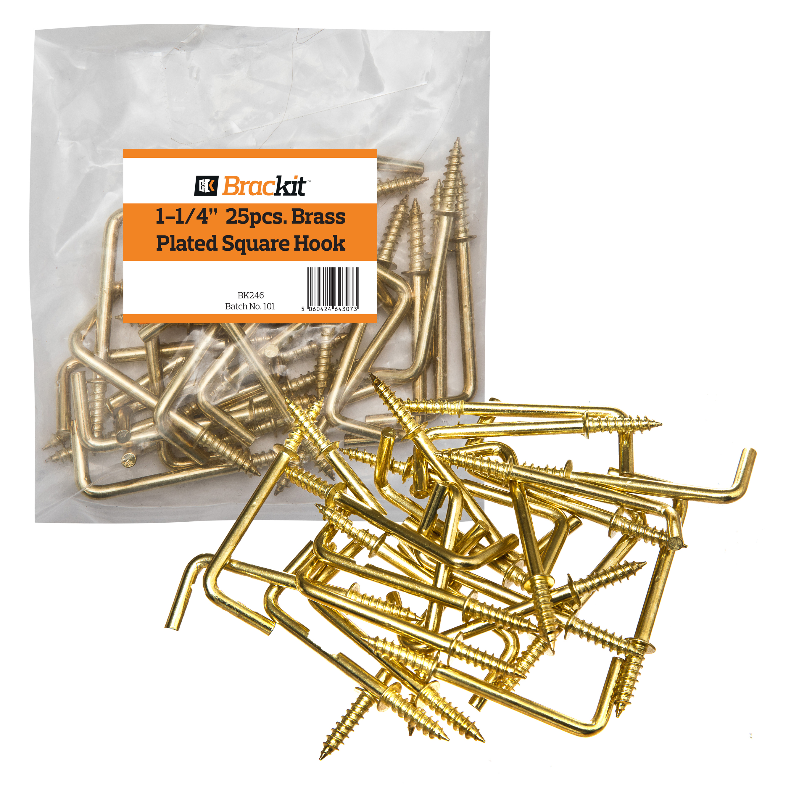 25 x 32mm (1-1/4”in) Brass-Plated Square Shouldered Dresser Hooks – Simple To Install Tapered Screw Head For Easy Installation Into Wood