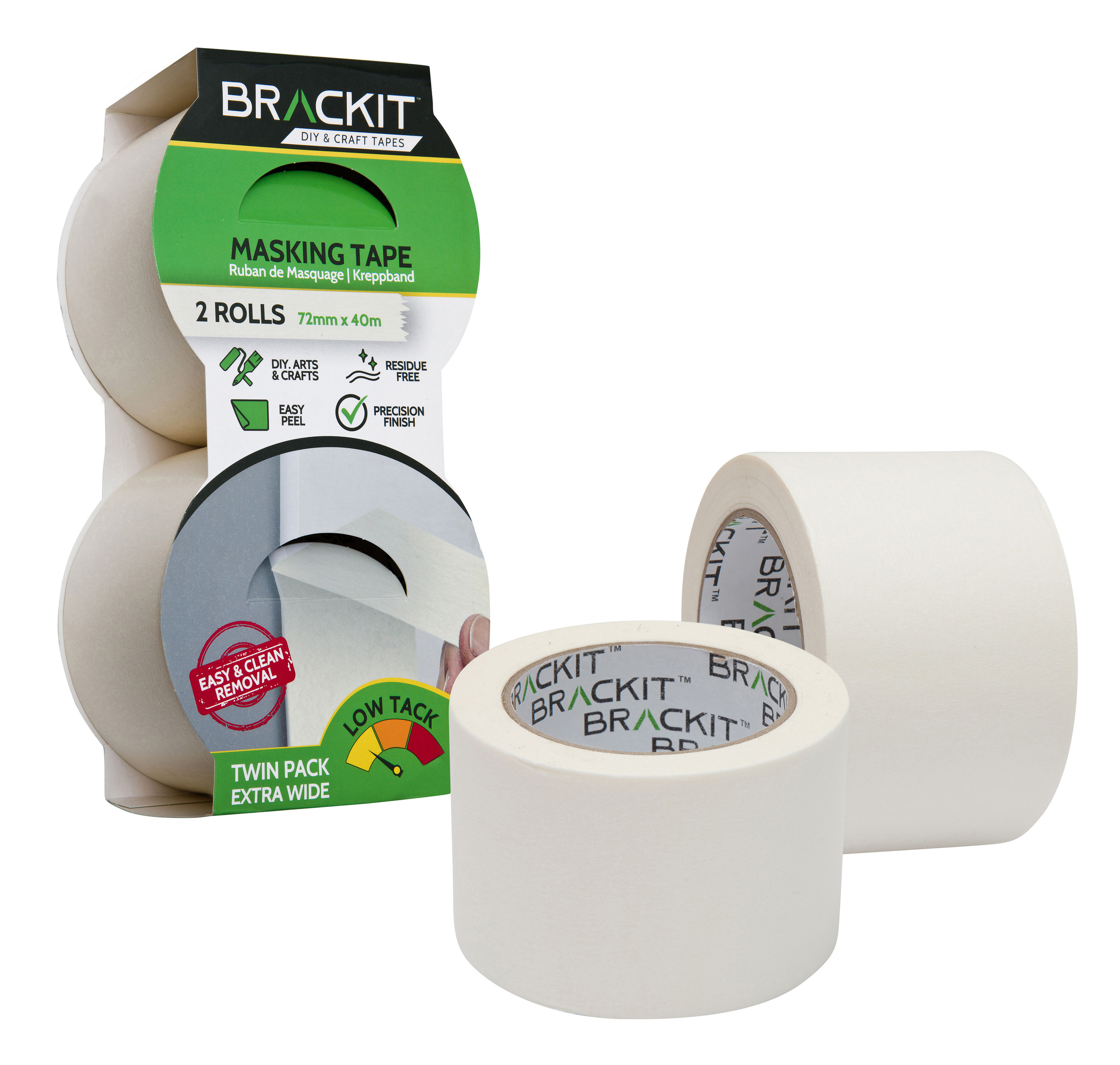 brackit White Masking Tape; Twin Pack - Easy Removal For Painting and Decorating or Arts and Crafts… (72mm)
