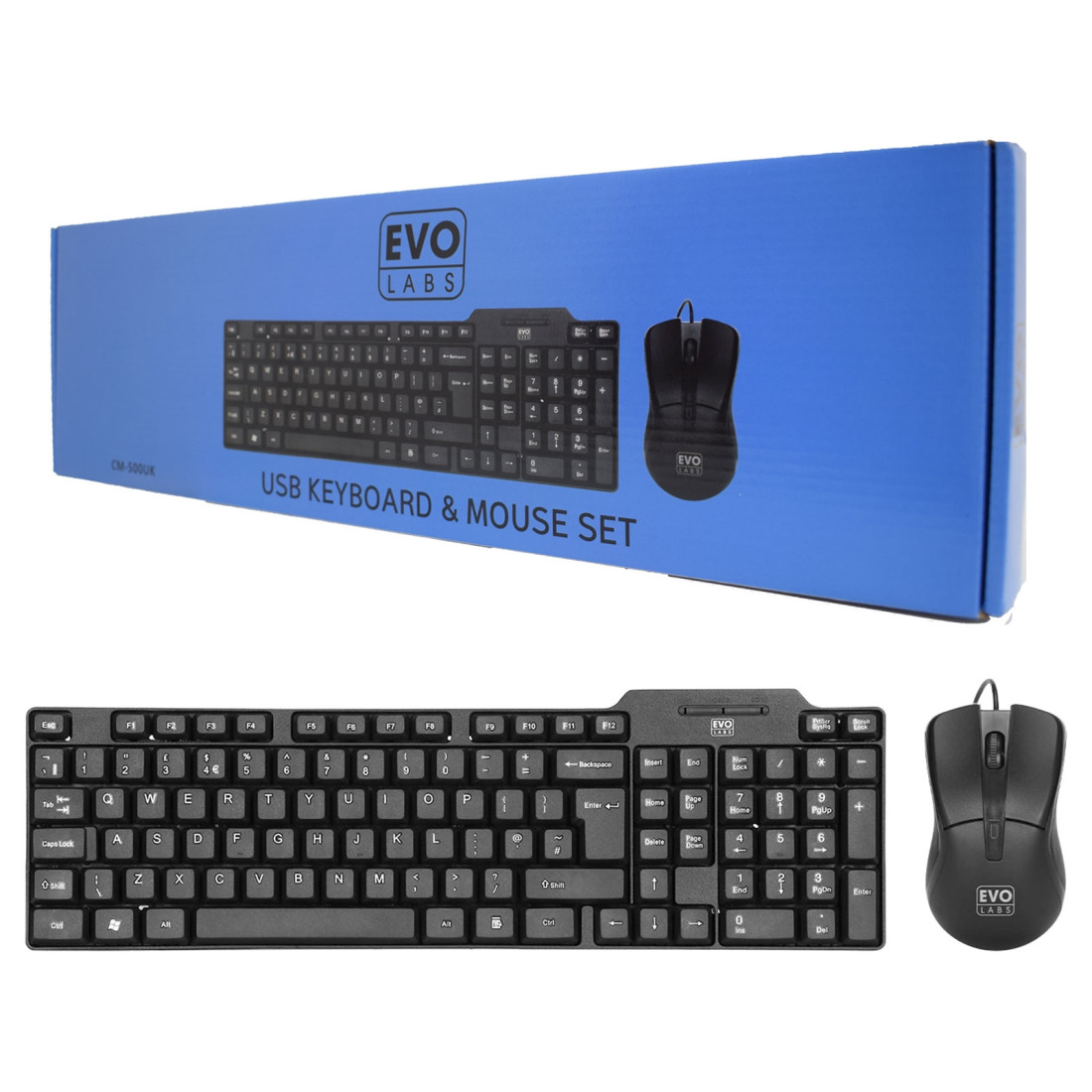 EVO LABS CM-500UK WIRED KEYBOARD AND MOUSE COMBO SET