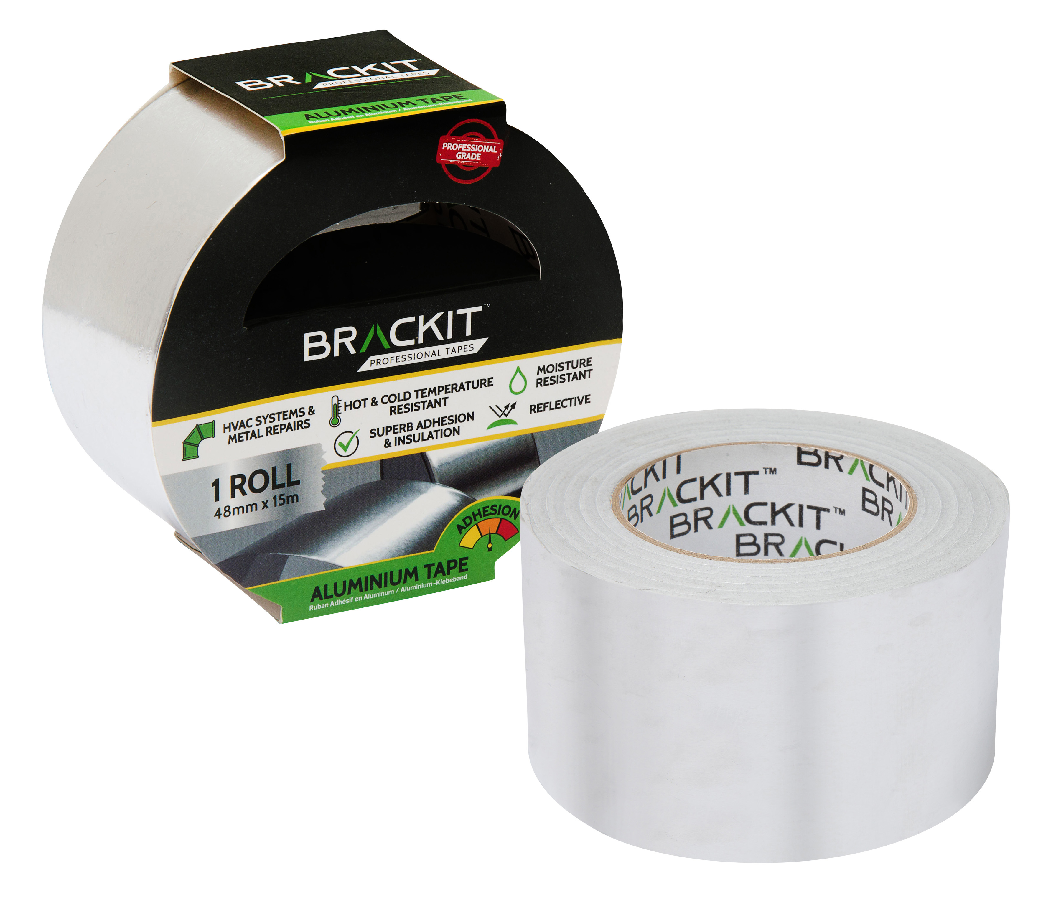 brackit Aluminium Foil Tape, Hot & Cold Temperature Resistant Roll - For HVAC Repair, Ducts, Insulation, Dryer (48mm)