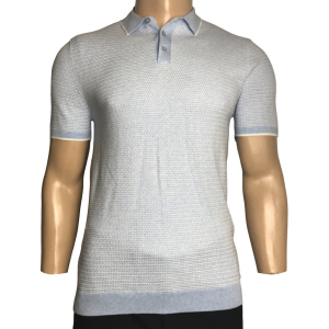 One Off Joblot of 5 Men's Ex-Chainstore Light Blue Textured Polo Shirt