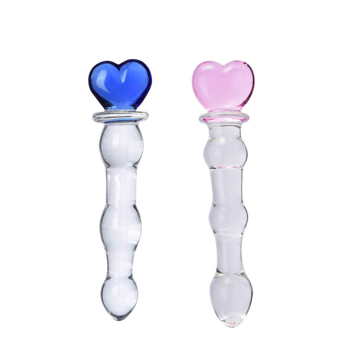 10pcs - Heart Handle Butt Plug Anal Textured Clear Glass Dildo – Blue and Pink- Random Colour|GCAP165-Pink/Blue|UK seller