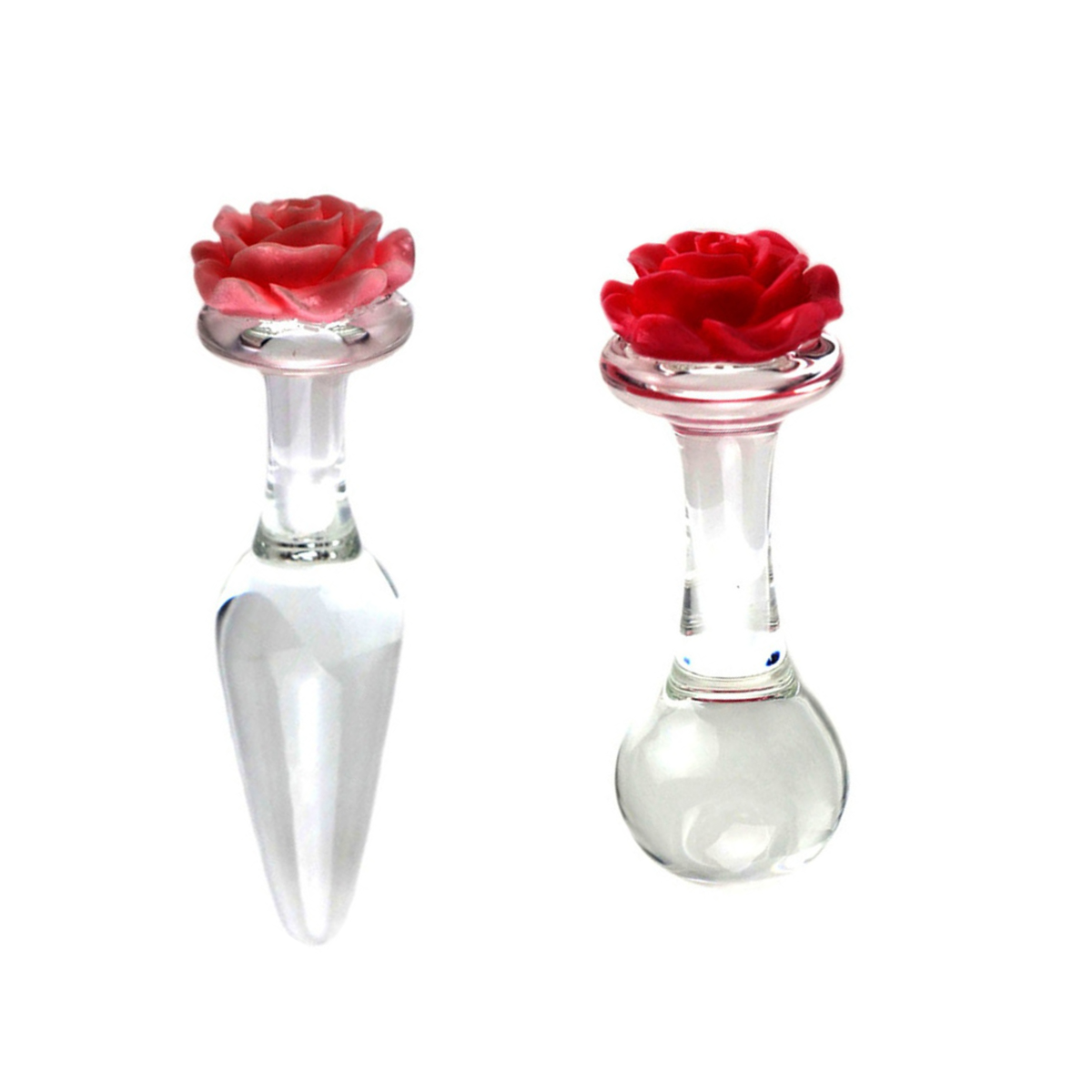 10pcs - Pink And Red Rose Flower Anal Butt Plug G-Spot Clear Glass Dildo – Butt Plug and Round Head - Random|GCAP168-Butt Plug and Round Head|UK sel