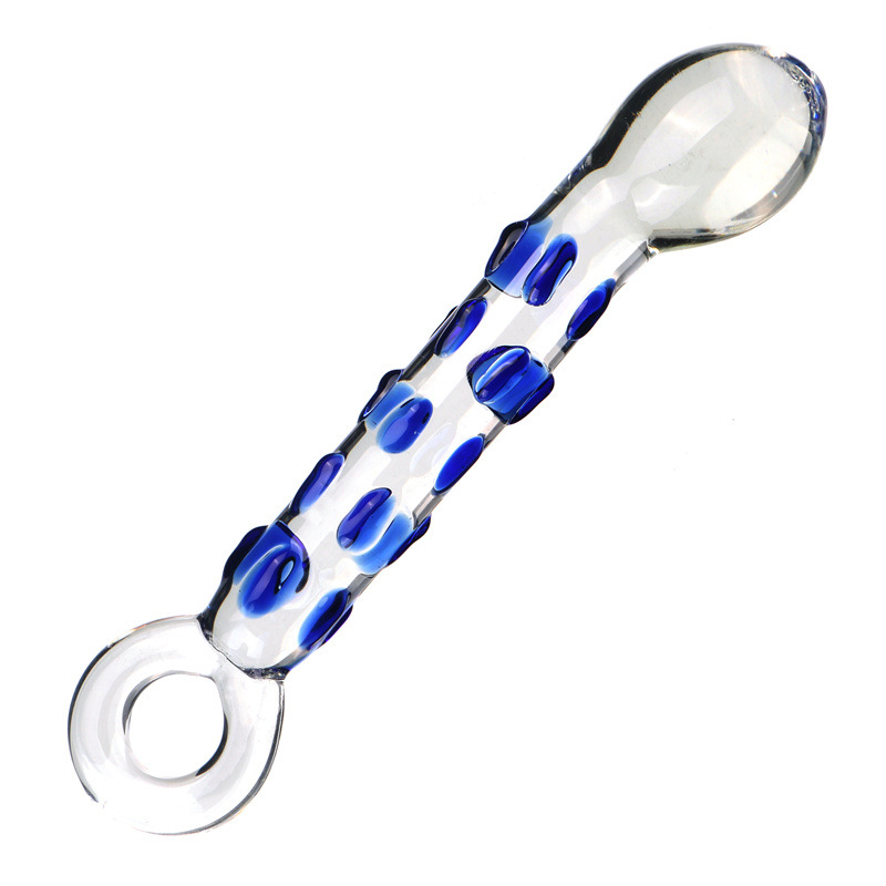 10pcs - Blue Spots Transparent Glass Dildo With Ring Handle|GCAP176|UK seller