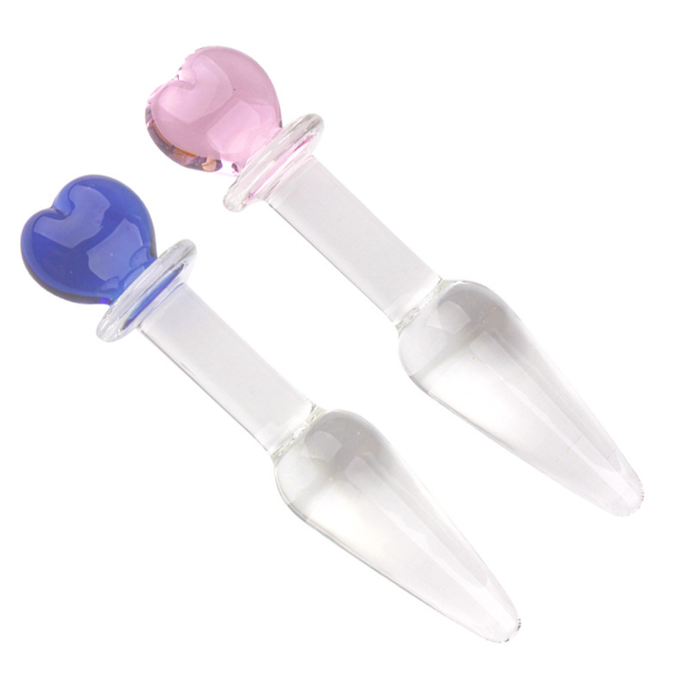 10pcs - Heart Shape Handle Anal Butt Plug Clear Glass Dildo – Blue and Pink - Random Colour|GCAP177-Pink/Blue|UK seller