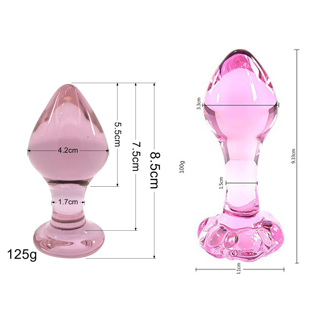 10pcs - Pink Anal Butt Plug Glass Dildo – Flower Base and Flat Base - Random|GCAP178-Flower Base/Flat Base|UK seller