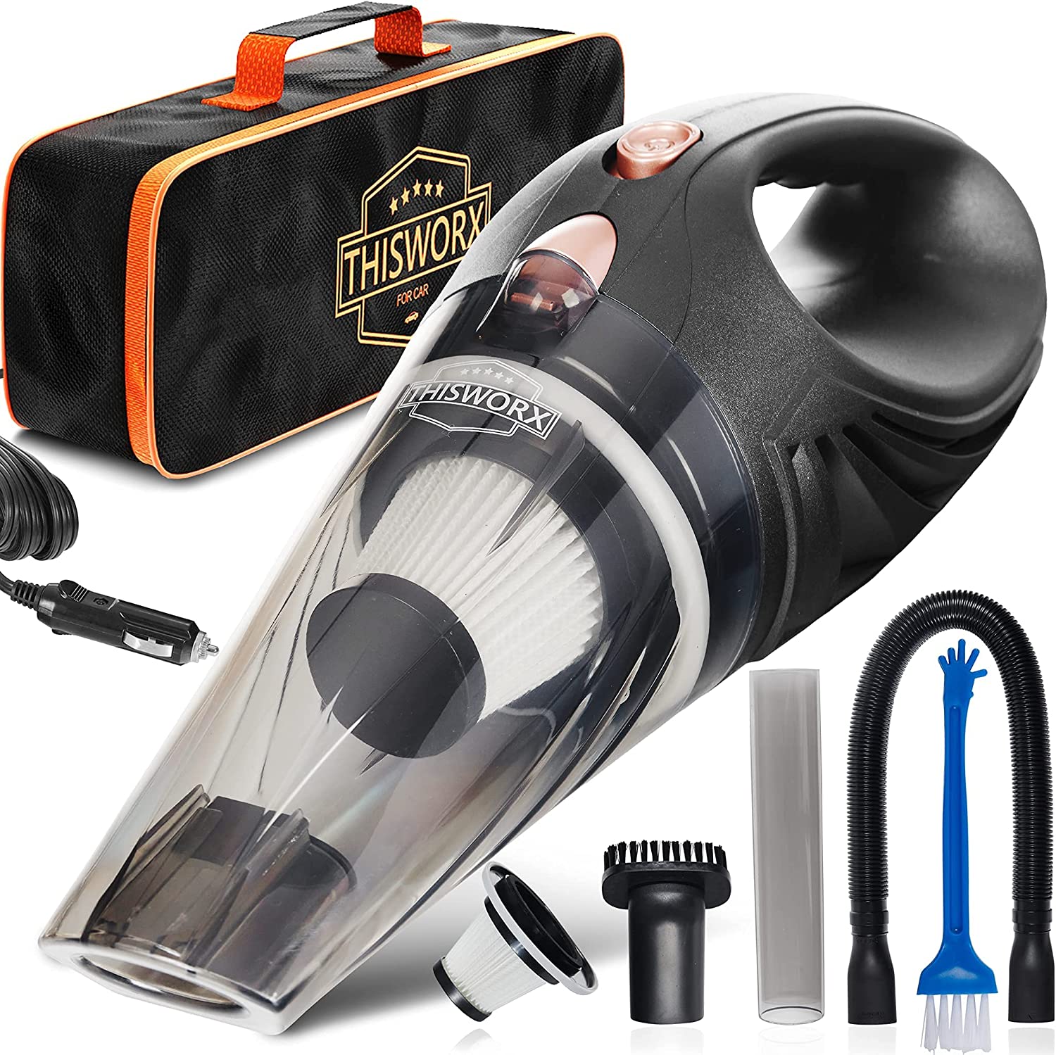 Brand new 180 ThisWorx Car Vacuum Cleaners - Portable, Lightweight, Powerful, Handheld Vacuums w/Strong Suction, 3 Attachment Accessories, Carry Case 
