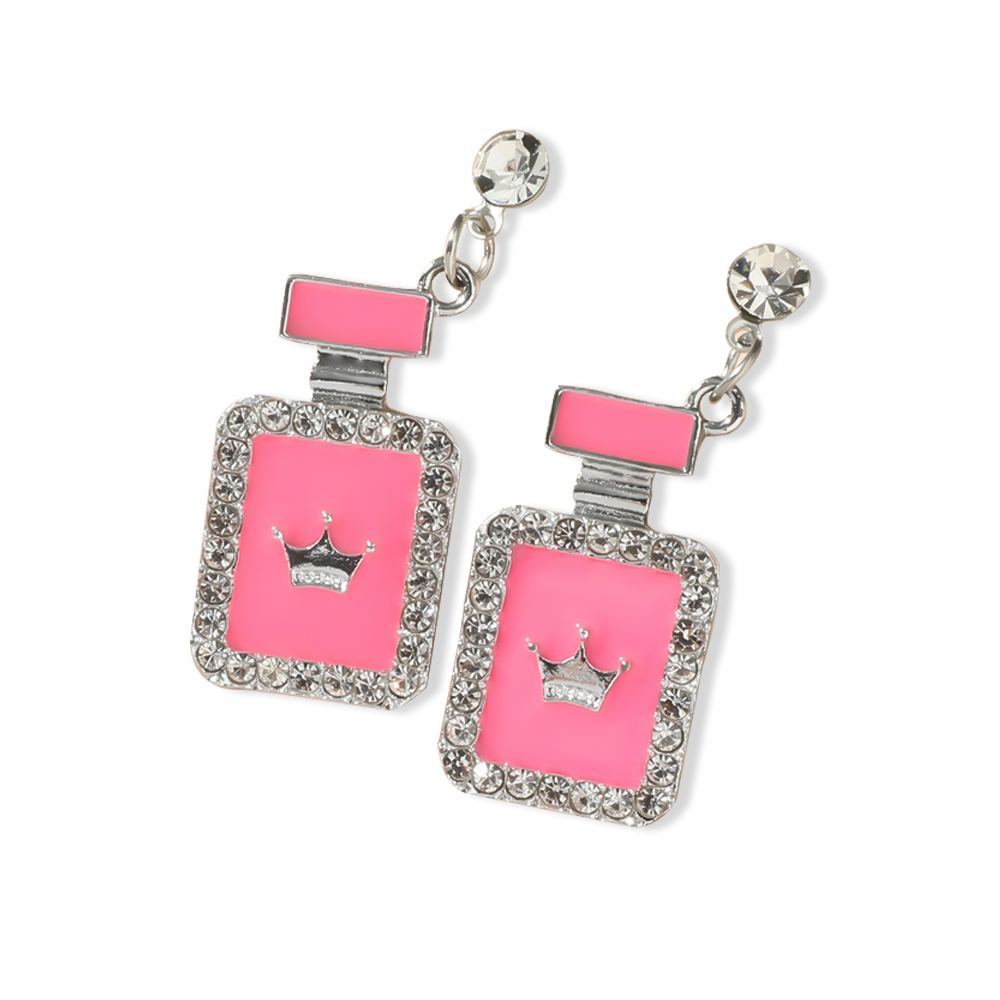 10pcs - Rectangle Shape Silver Crown Perfume Bottle Crystal Earrings in Pink|GCJ443|UK seller